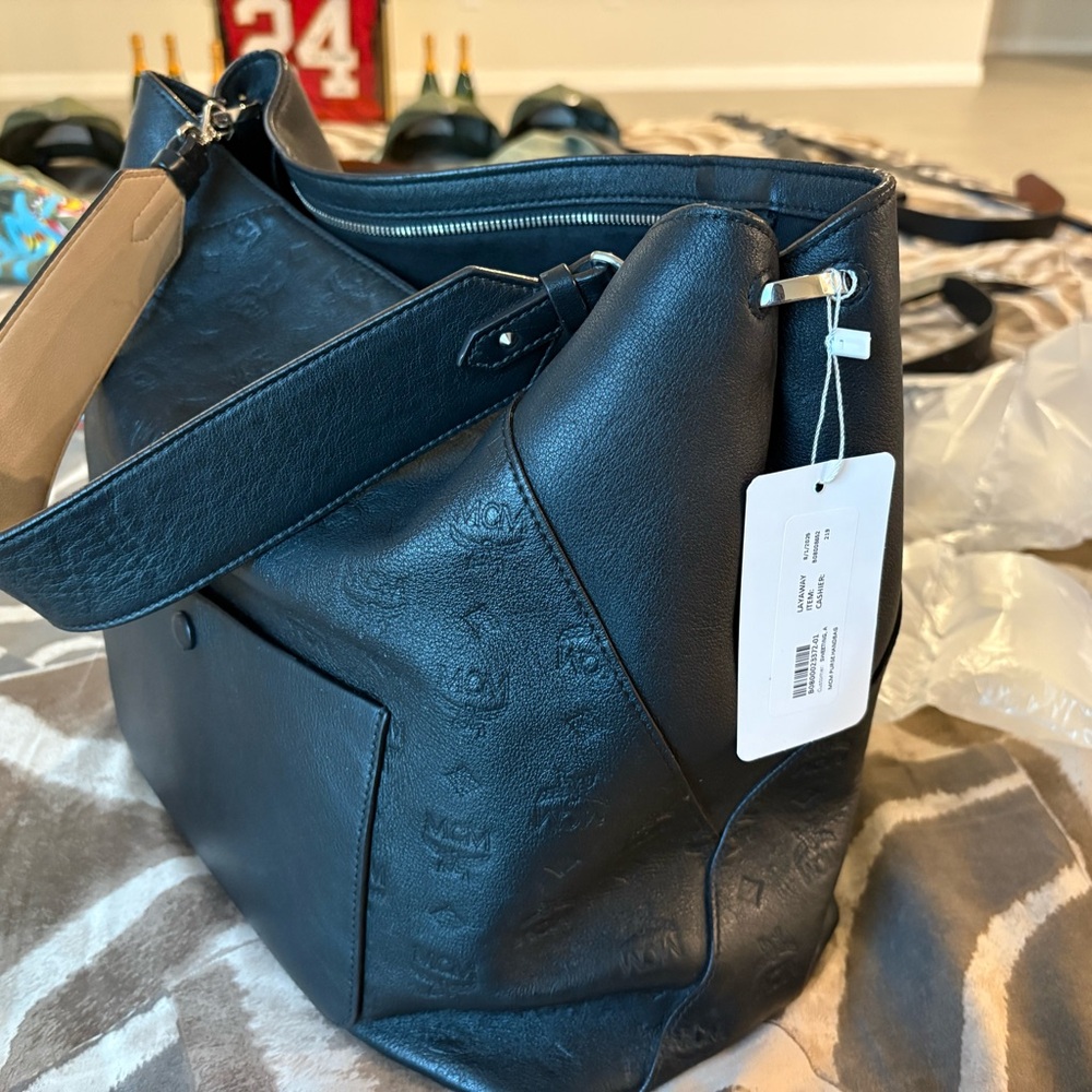 MCM Black Embossed Leather Shoulder Bag